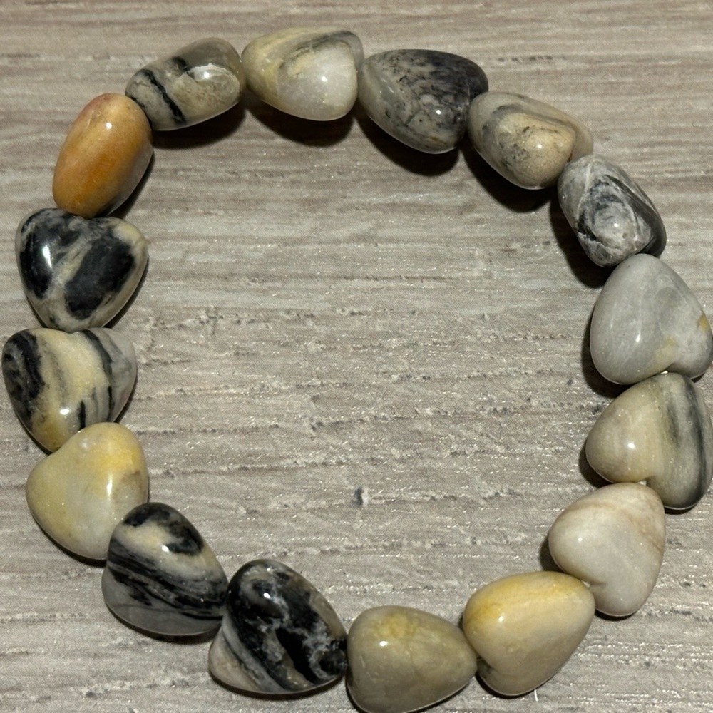 Yellow Zebra Jasper Heart Bangle Size 6.5 Item 001